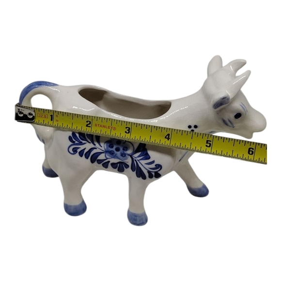 Whimsical Delft Blue and White Ceramic Cow Pitcher - Picture 14 of 15